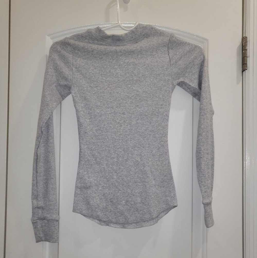 NWT SKIMS RIBBED STRETCH COTTON HENLEY TOP IN LIGHT HEATHER GREY SIZE XXS - Picture 8 of 10